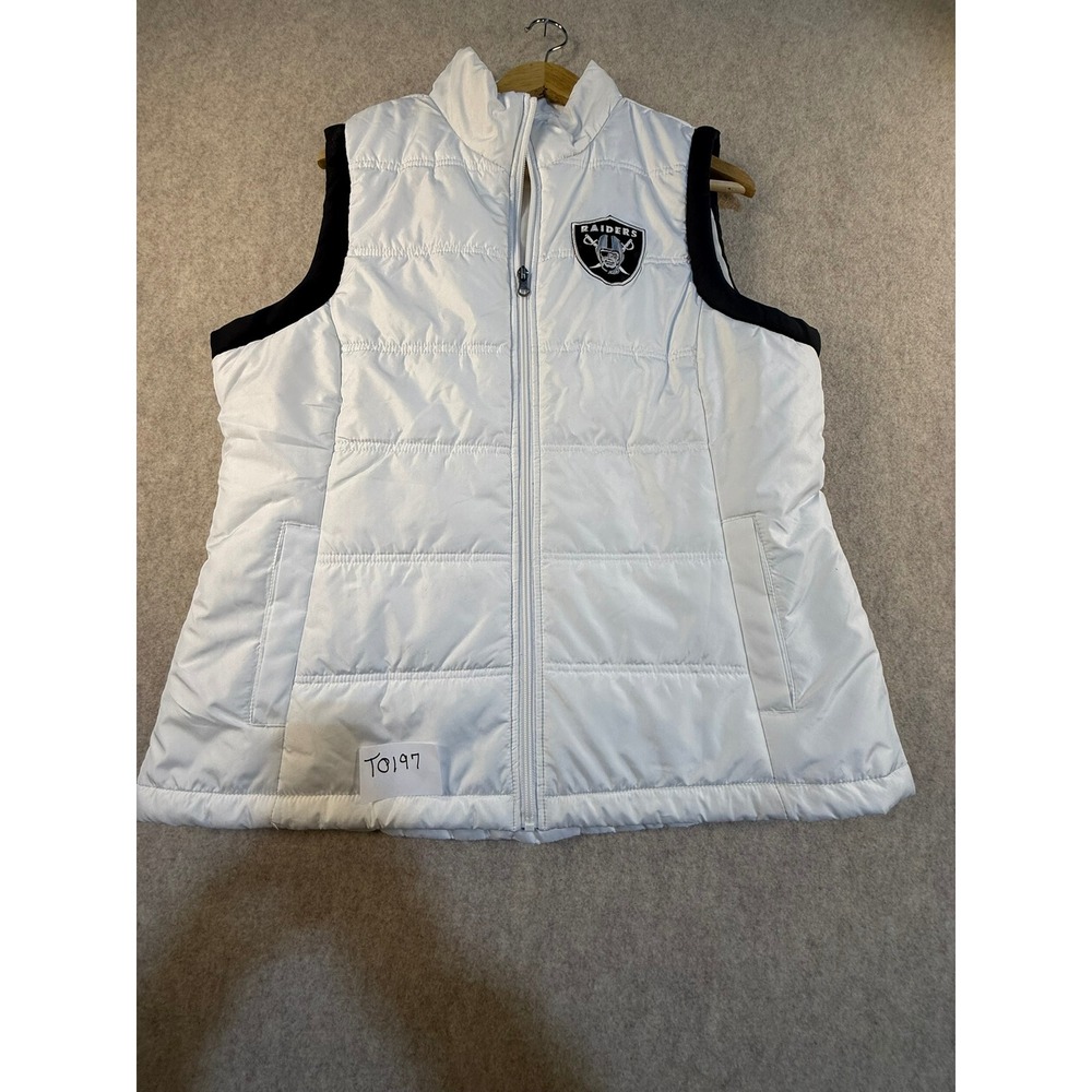 NFL Team Apparel Las Vegas Raiders Puffer Vest Womens XL White Black‎ Full Zip